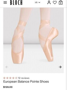 BLOCH European Balance Pointe Shoes | Pink Satin | Size 4.5 3X | Ballet